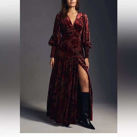 Hutch maxi velvet wrap dress floral like new medium petite Anthropologie - Picture 2 of 7